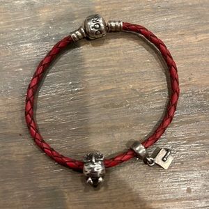 Pandora Red Leather Charm Bracelet